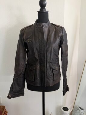 Morgan de Toi Brown Pig Nappa Leather Utility Jacket T3 (US M)